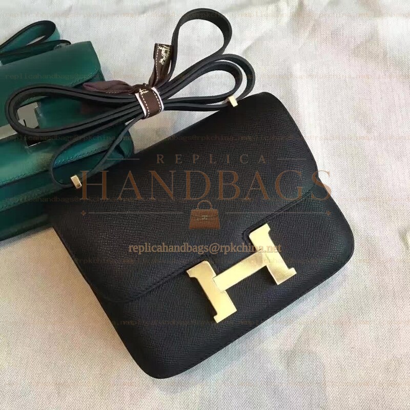 Replica Hermes Black Constance Mini 18 Gold Hardware Bag