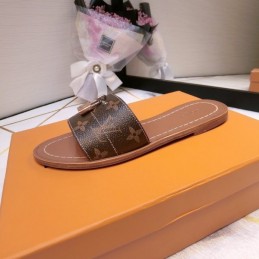 Replica Louis Vuitton Brown Monogram Lock It Flat Mule Sandals