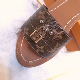 Replica Louis Vuitton Brown Monogram Lock It Flat Mule Sandals