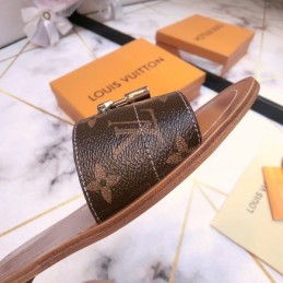 Replica Louis Vuitton Brown Monogram Lock It Flat Mule Sandals