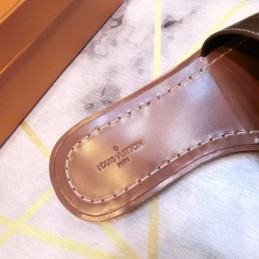Replica Louis Vuitton Brown Monogram Lock It Flat Mule Sandals