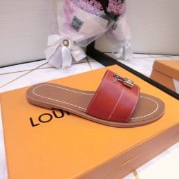 Replica Louis Vuitton Red Lock It Flat Mule Sandals