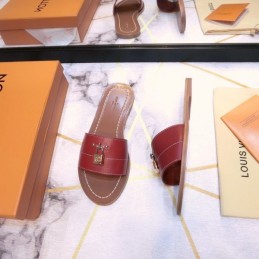 Replica Louis Vuitton Red Lock It Flat Mule Sandals