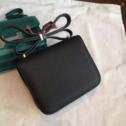 Replica Hermes Black Constance Mini 18 Gold Hardware Bag