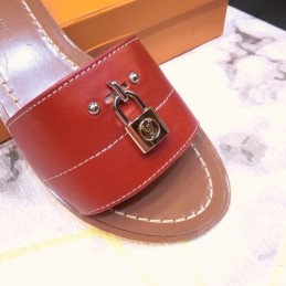 Replica Louis Vuitton Red Lock It Flat Mule Sandals