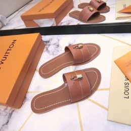 Replica Louis Vuitton Brown Lock It Flat Mule Sandals