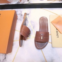 Replica Louis Vuitton Brown Lock It Flat Mule Sandals
