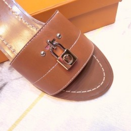 Replica Louis Vuitton Brown Lock It Flat Mule Sandals