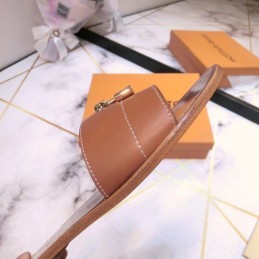 Replica Louis Vuitton Brown Lock It Flat Mule Sandals