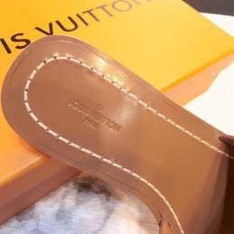 Replica Louis Vuitton Brown Lock It Flat Mule Sandals