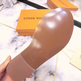 Replica Louis Vuitton Brown Lock It Flat Mule Sandals
