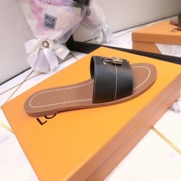 Replica Louis Vuitton Black Lock It Flat Mule Sandals