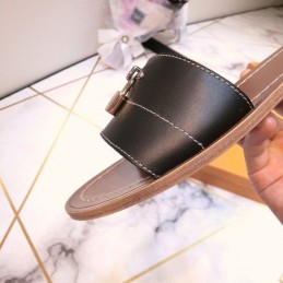 Replica Louis Vuitton Black Lock It Flat Mule Sandals