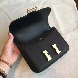 Replica Hermes Black Constance Mini 18 Gold Hardware Bag