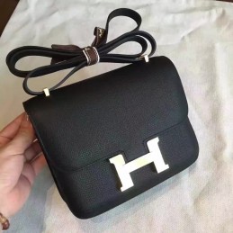 Replica Hermes Black Constance Mini 18 Gold Hardware Bag
