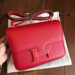 Replica Hermes Red Constance Mini 18 Leather Covered H Bag