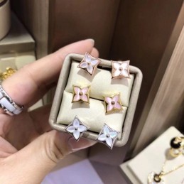 Replica Louis Vuitton Pink and White Monogram Flower Earring Set