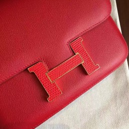 Replica Hermes Red Constance Mini 18 Leather Covered H Bag