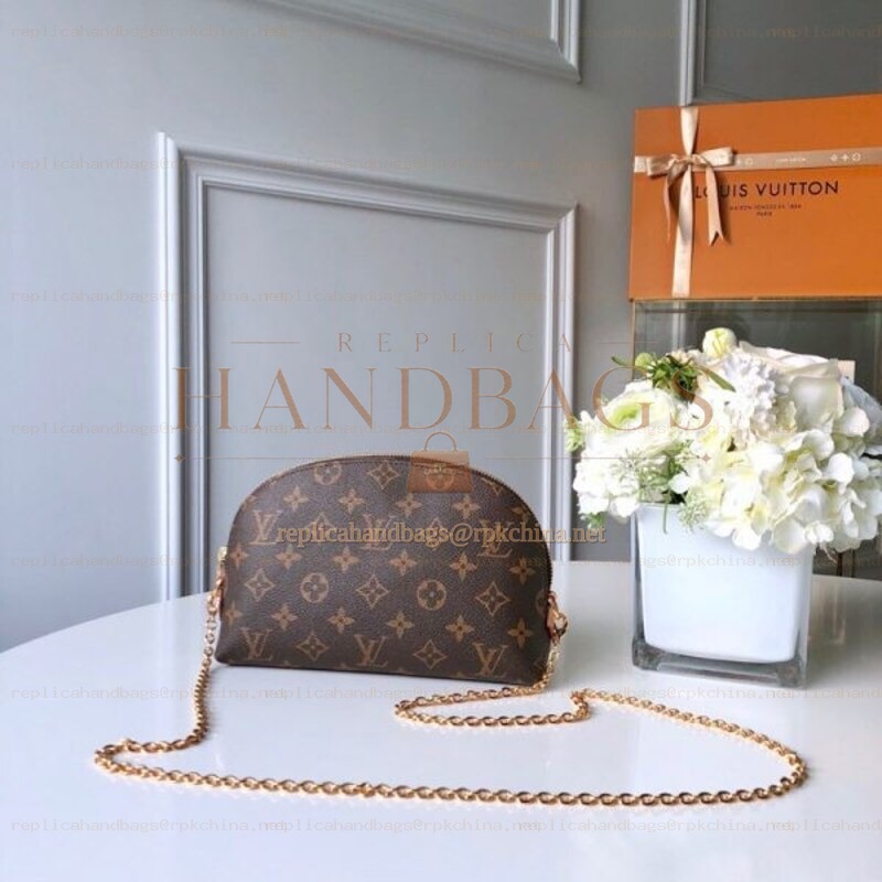 Replica Louis Vuitton Brown Monogram Chain Cosmetic Pouch GM