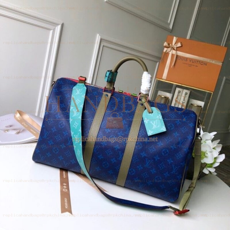Replica Louis Vuitton Blue Monogram Keepall Bandouliere 45