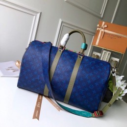 Replica Louis Vuitton Blue Monogram Keepall Bandouliere 45
