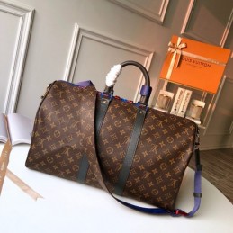 Replica Louis Vuitton Brown Monogram Blue Stripe Keepall Bandouliere 45