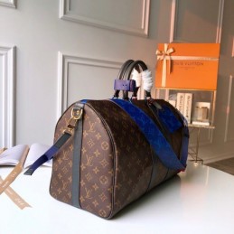 Replica Louis Vuitton Brown Monogram Blue Stripe Keepall Bandouliere 45