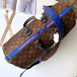 Replica Louis Vuitton Brown Monogram Blue Stripe Keepall Bandouliere 45