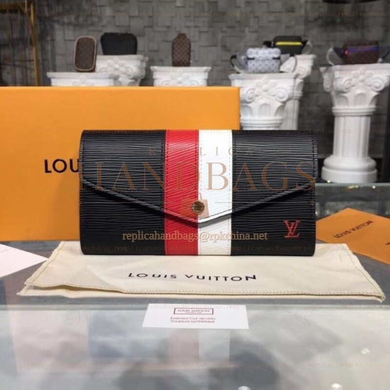 Replica Louis Vuitton Black Red White Stripe Sarah Wallet