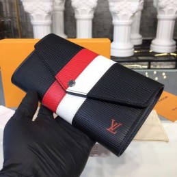 Replica Louis Vuitton Black Red White Stripe Sarah Wallet