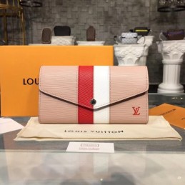 Replica Louis Vuitton Beige Pink Red Stripe Sarah Wallet