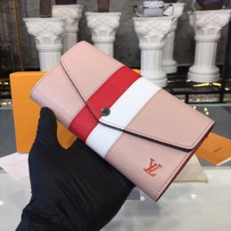 Replica Louis Vuitton Beige Pink Red Stripe Sarah Wallet