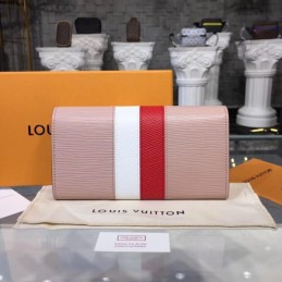 Replica Louis Vuitton Beige Pink Red Stripe Sarah Wallet