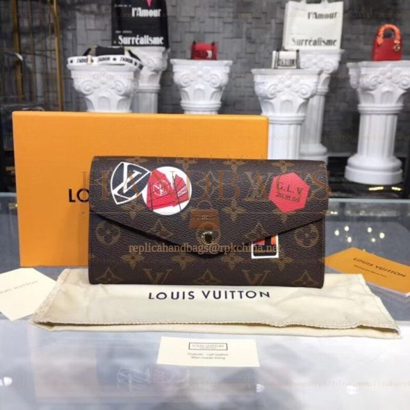 Replica Louis Vuitton Brown Monogram Travel Patch Burgundy Interior Sarah Wallet