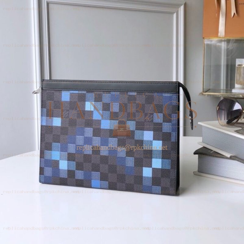 Replica Louis Vuitton Damier Graphite Blue Pixel Pochette Voyage MM
