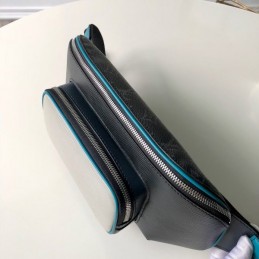 Replica Louis Vuitton White Leather Blue Trim Bumbag Melville