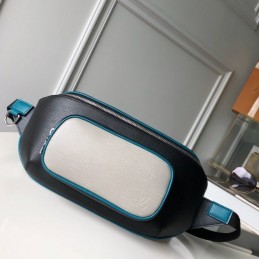 Replica Louis Vuitton White Leather Blue Trim Bumbag Melville