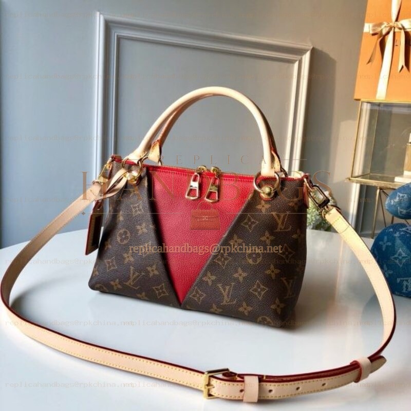 Replica Louis Vuitton Brown Monogram Red Panel V Tote BB