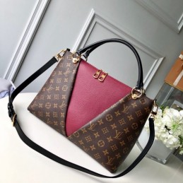 Replica Louis Vuitton Brown Monogram Burgundy Panel V Tote MM