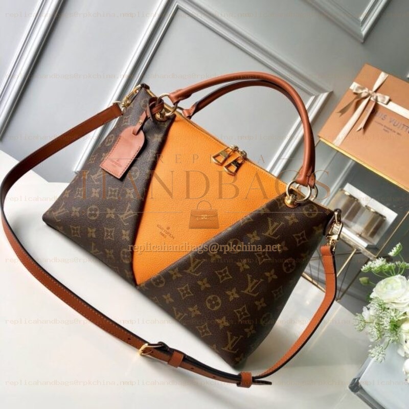 Replica Louis Vuitton Brown Monogram Orange Panel V Tote MM