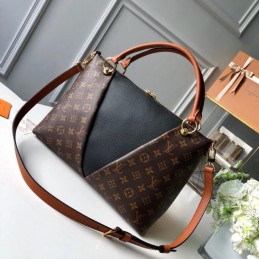 Replica Louis Vuitton Brown Monogram Black Panel V Tote MM