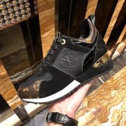 Replica Louis Vuitton Black Mesh Gold Heel Run Away Sneakers