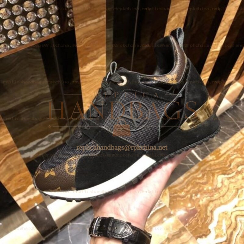 Replica Louis Vuitton Black Mesh Gold Heel Run Away Sneakers