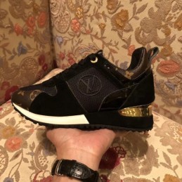 Replica Louis Vuitton Black Mesh Gold Heel Run Away Sneakers