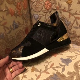 Replica Louis Vuitton Black Mesh Gold Heel Run Away Sneakers