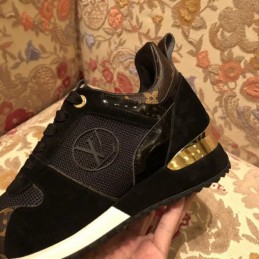 Replica Louis Vuitton Black Mesh Gold Heel Run Away Sneakers