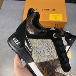 Replica Louis Vuitton Brown Monogram Black Run Away Sneakers