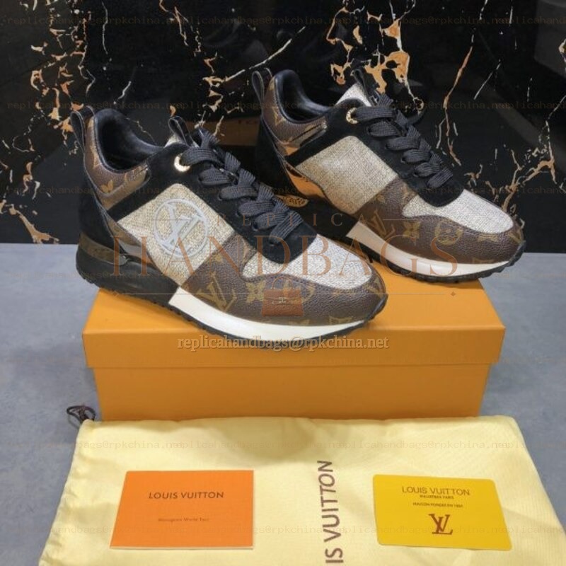 Replica Louis Vuitton Brown Monogram Black Run Away Sneakers