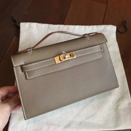 Replica Hermes Taupe Kelly Pochette Gold Hardware Bag