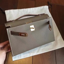 Replica Hermes Taupe Kelly Pochette Gold Hardware Bag